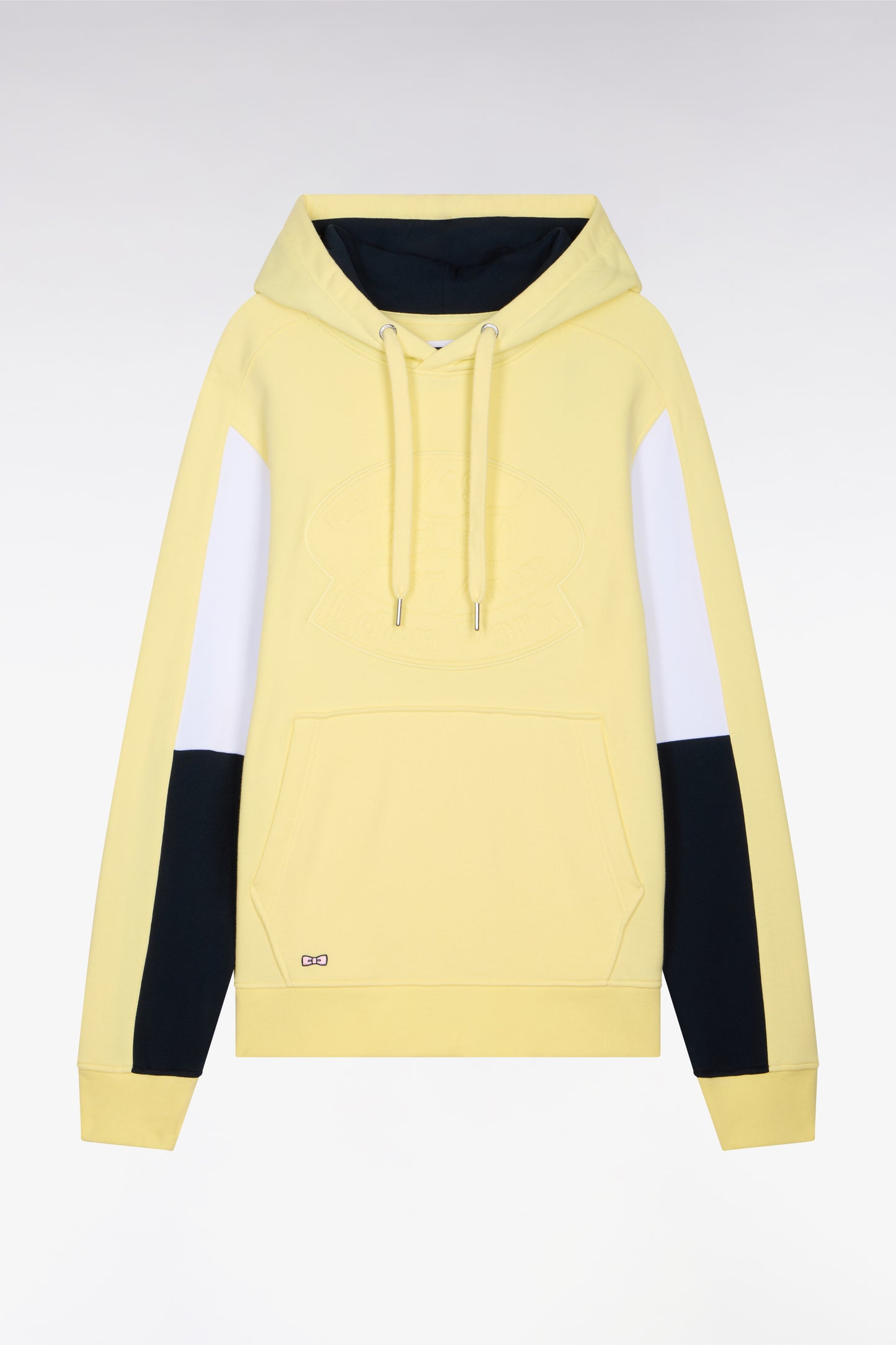 Embroidered yellow cotton fleece hooded sweatshirt