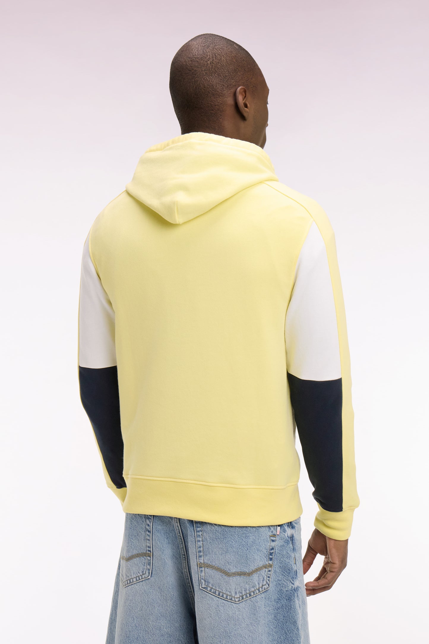 Embroidered yellow cotton fleece hooded sweatshirt