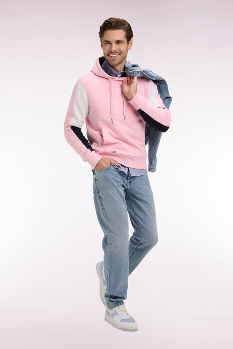 Sweatshirt à capuche en molleton coton rose brodé - Image 1