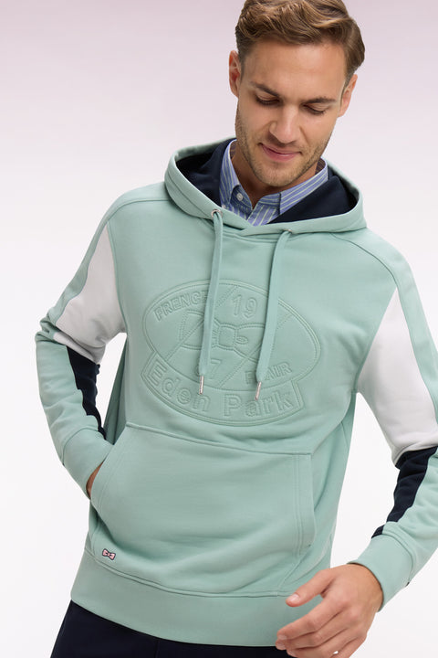 Sweatshirt à capuche en molleton coton vert d'eau brodé - Image 1