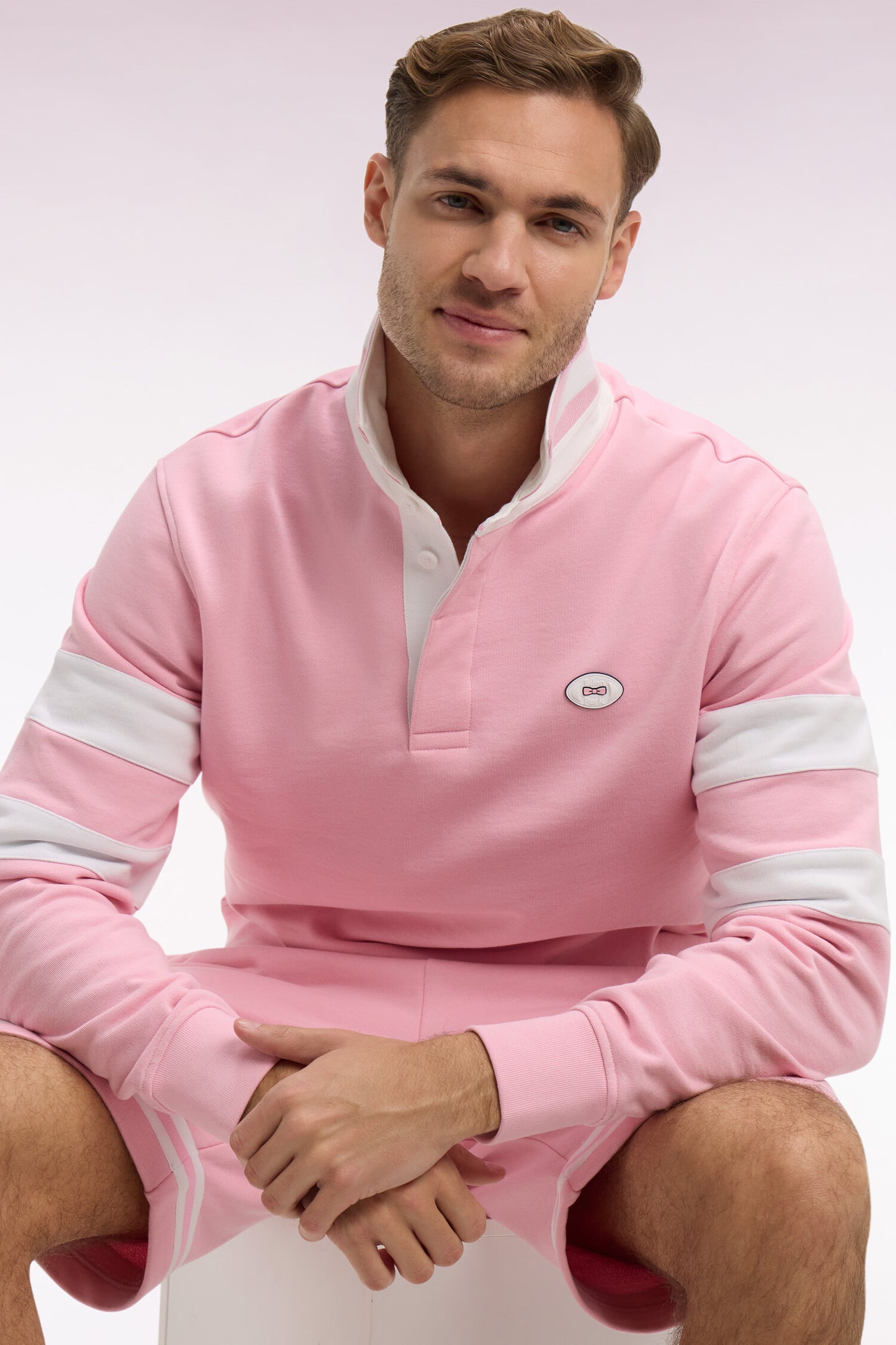 Sweatshirt col maillot en molleton rose coupe regular