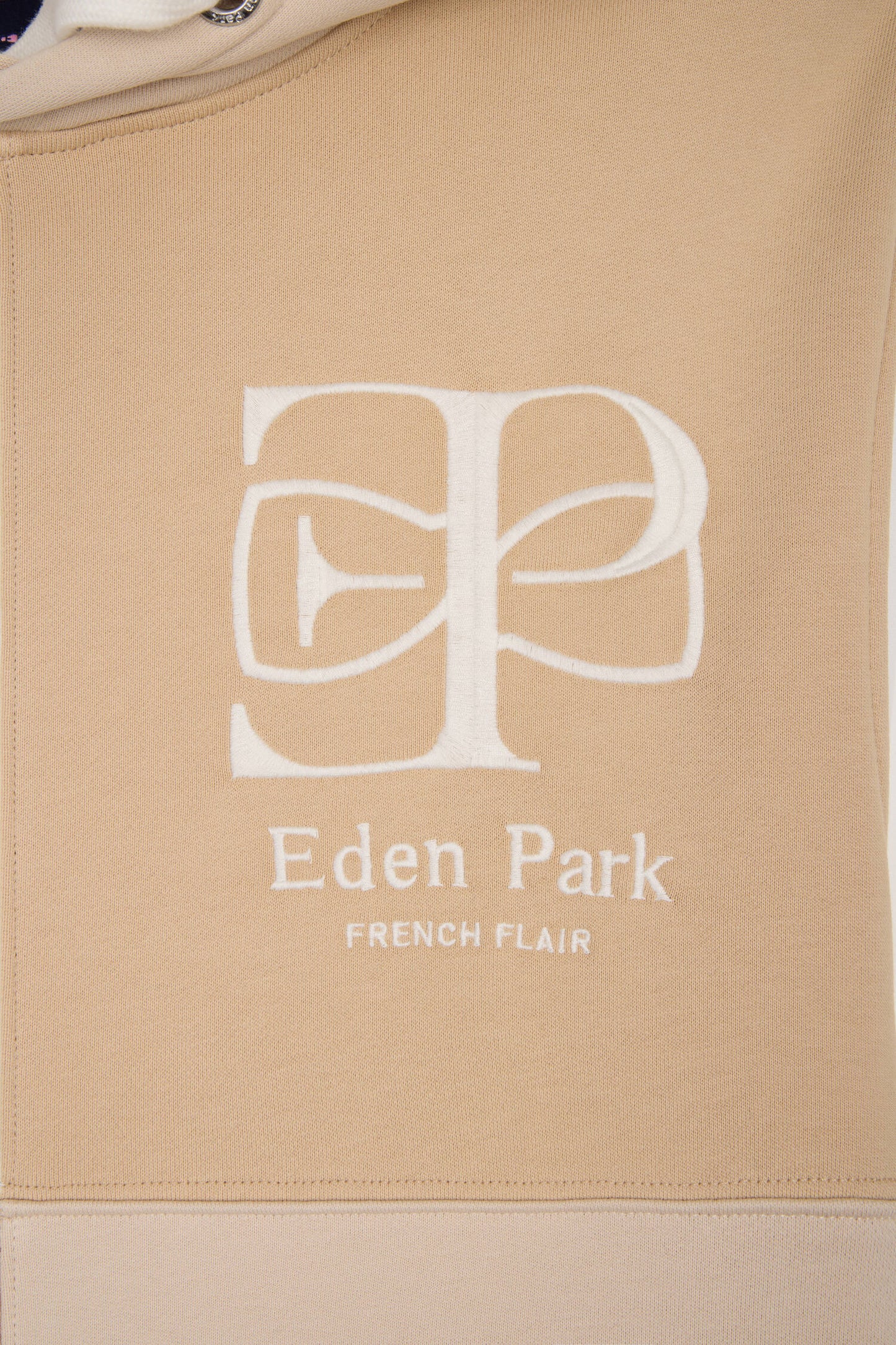 Regular fit beige colorblock fleece hooded sweatshirt with dials