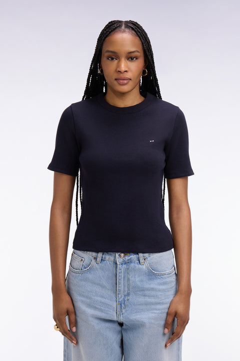 T-shirt col rond à manches courtes marine coupe slim - Image 3