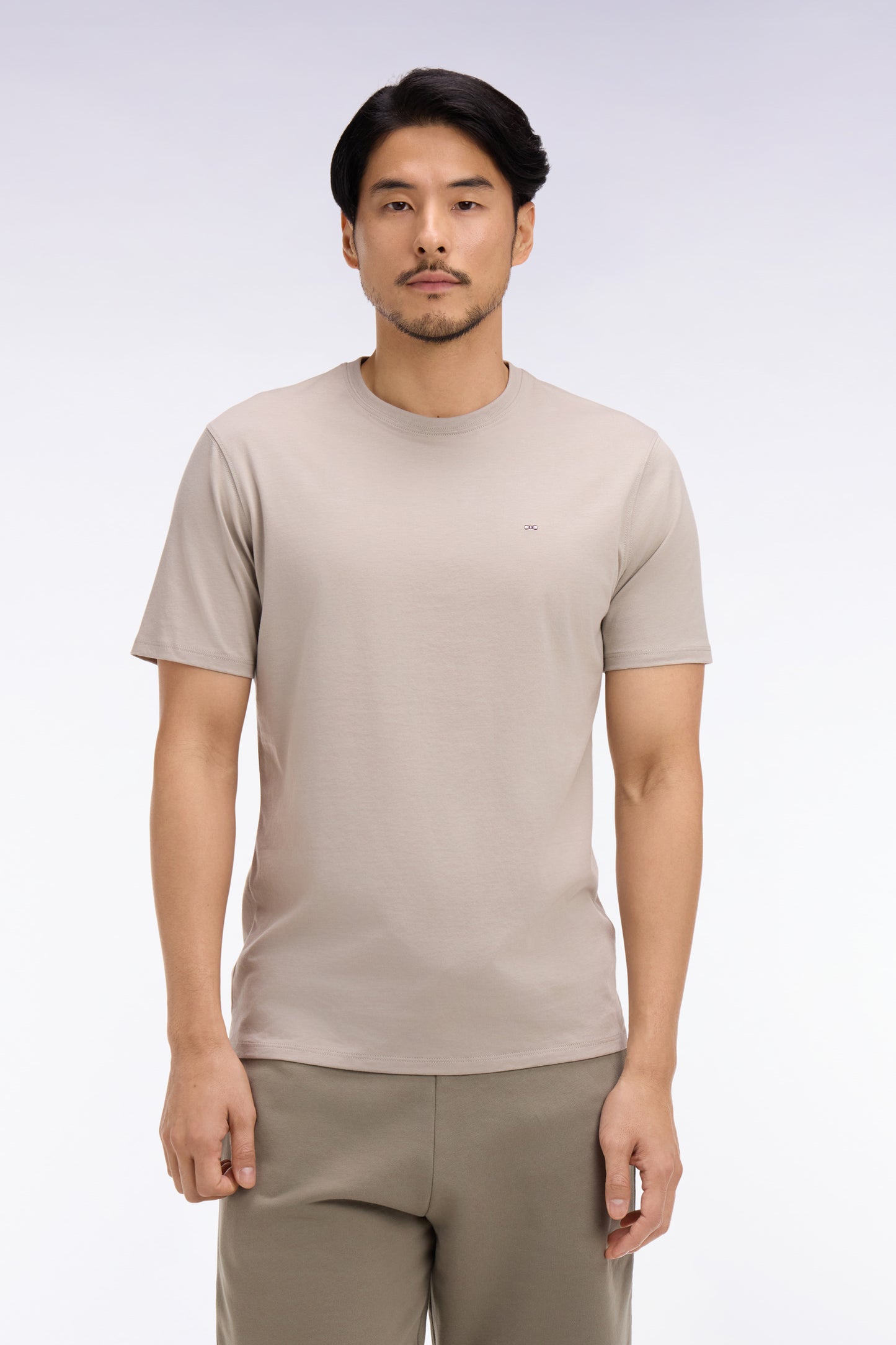 T-shirt à manches courtes en coton Pima gris clair coupe regular