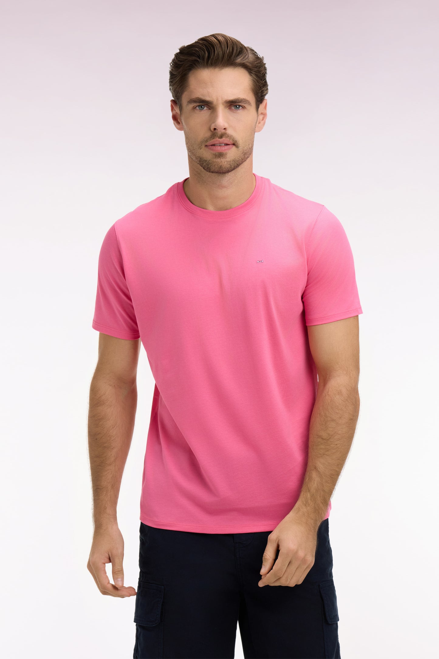 T-shirt à manches courtes en coton Pima fuchsia coupe regular