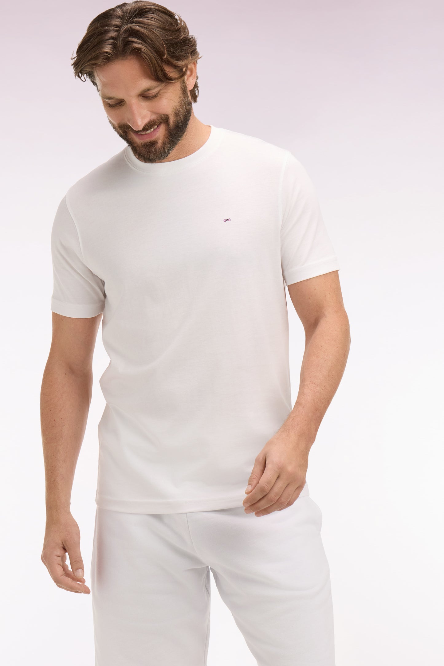 T-shirt à manches courtes en coton Pima blanc brodé coupe regular