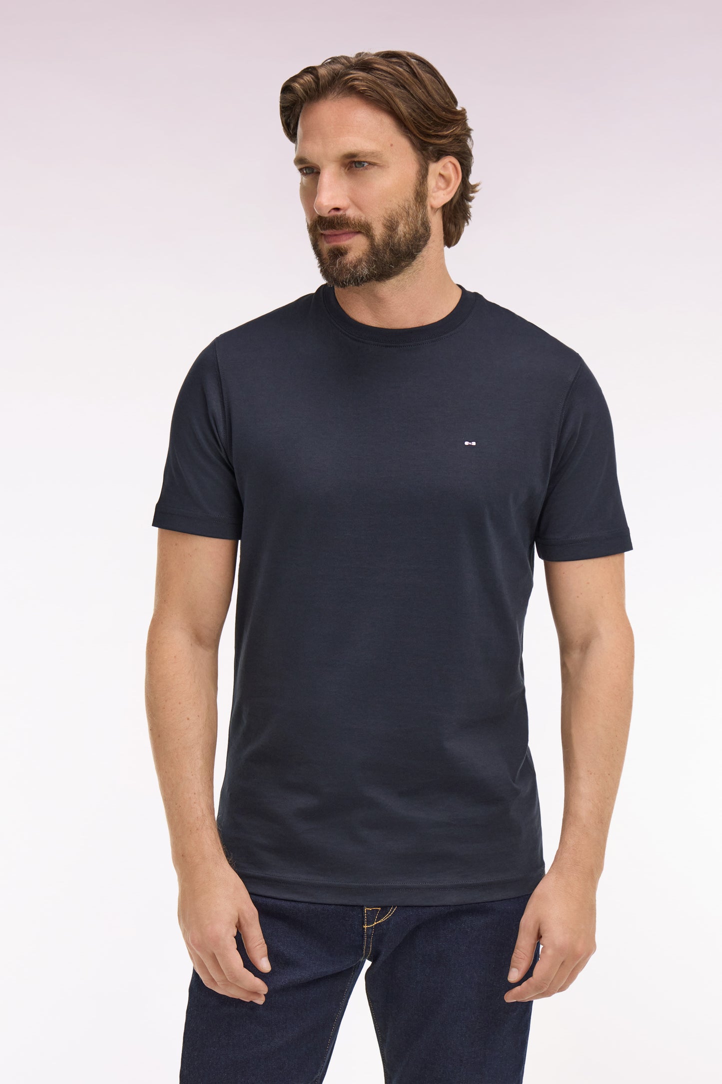 T-shirt à manches courtes en coton Pima marine brodé coupe regular