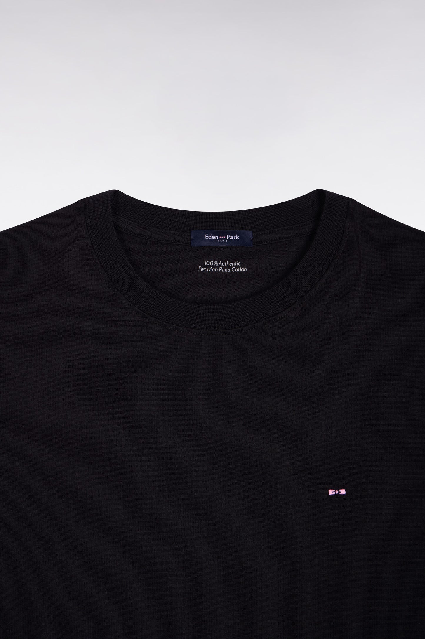 T-shirt à manches courtes en coton Pima noir brodé coupe regular