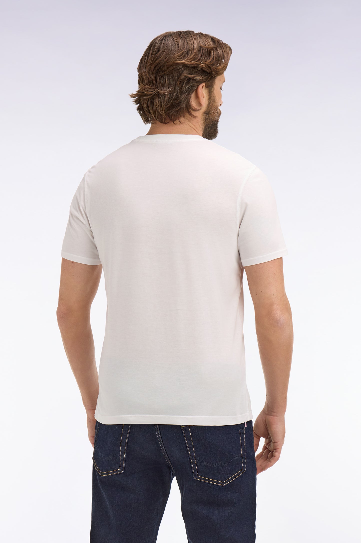 Short-sleeved white lyocell and cotton T-shirt, regular fit