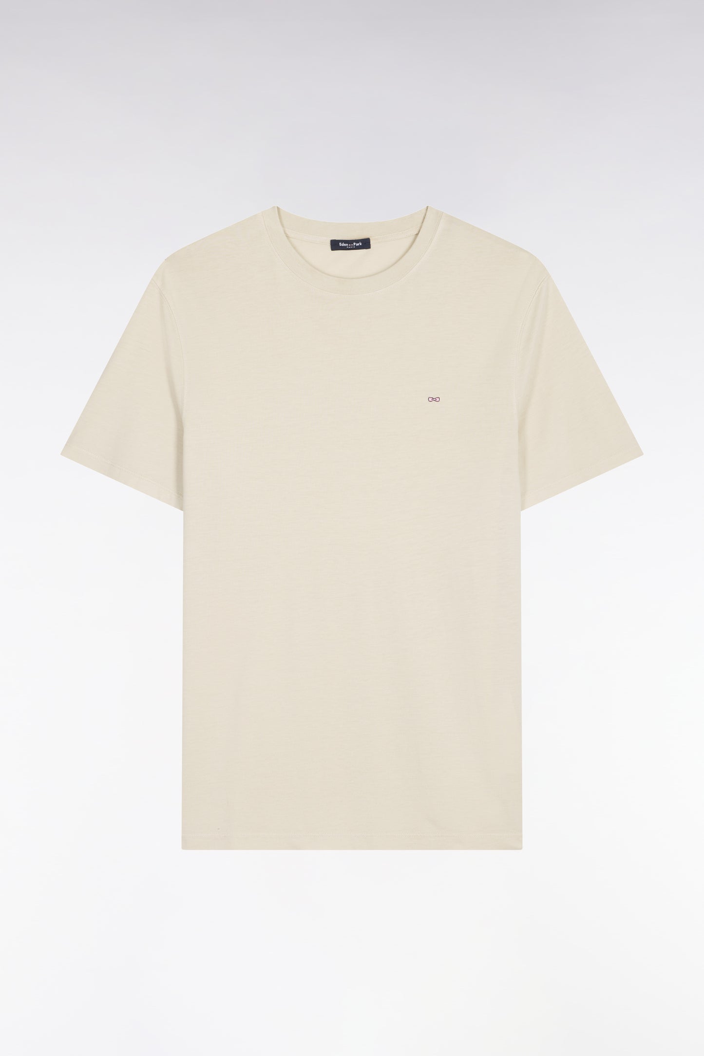 Short-sleeved beige lyocell and cotton T-shirt, regular fit