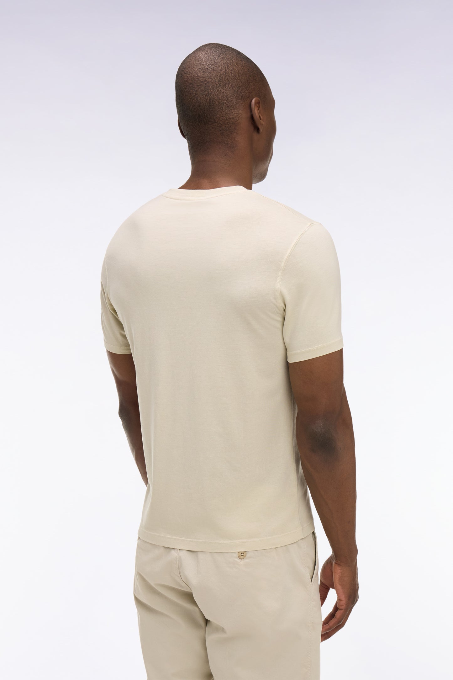 Short-sleeved beige lyocell and cotton T-shirt, regular fit