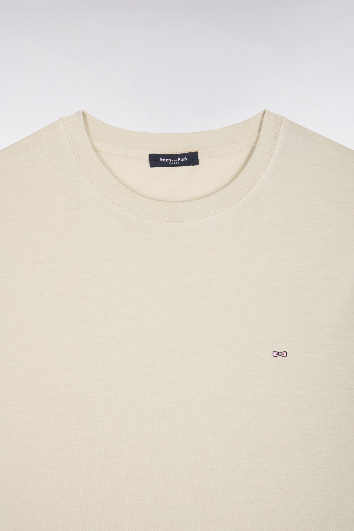 Short-sleeved beige lyocell and cotton T-shirt, regular fit