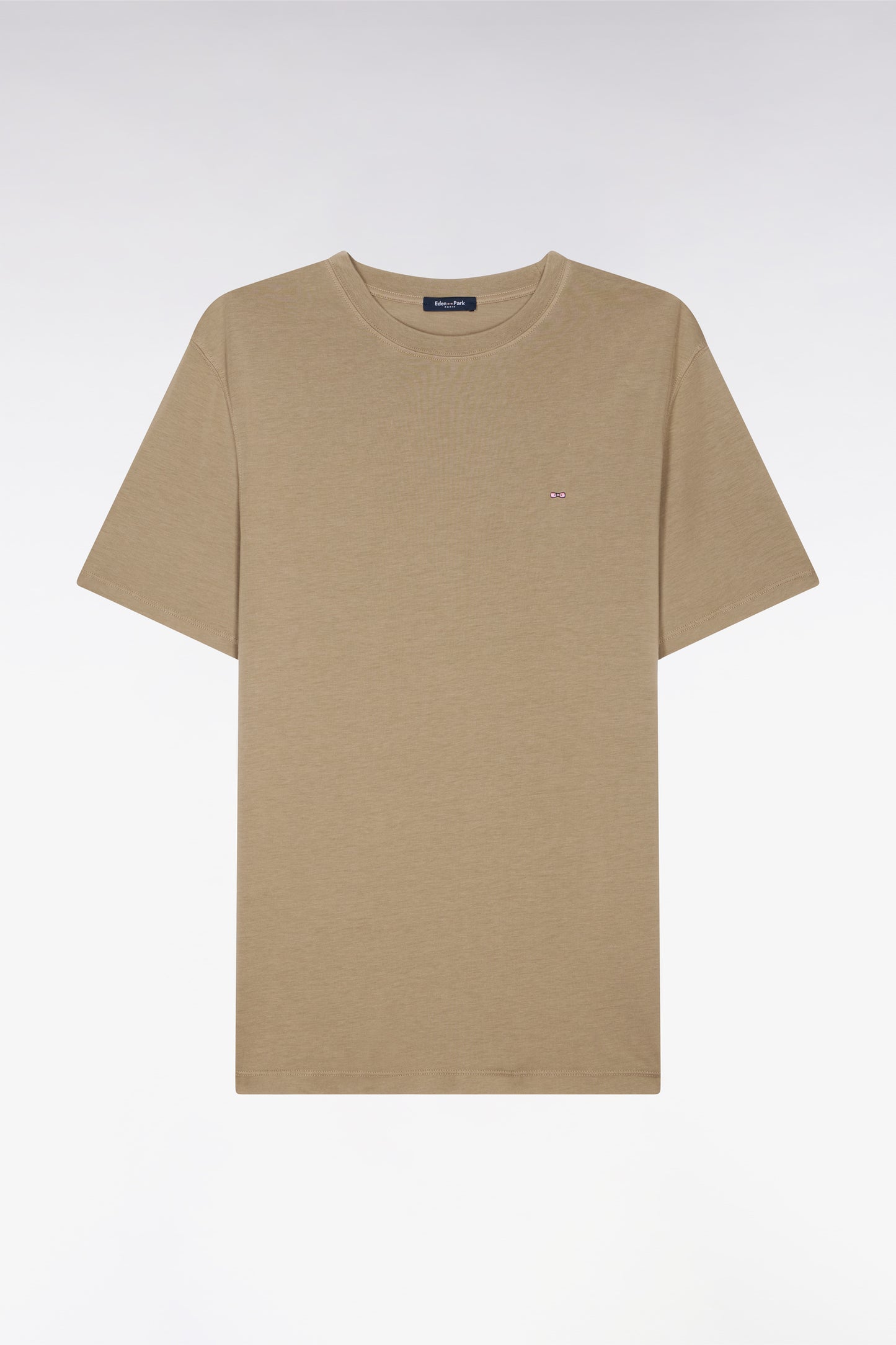Regular fit brown lyocell and cotton short-sleeved T-shirt