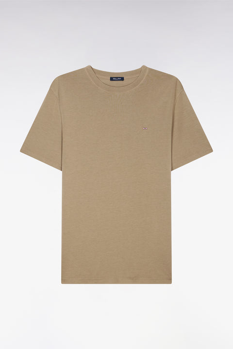 Regular fit brown lyocell and cotton short-sleeved T-shirt - Image 2