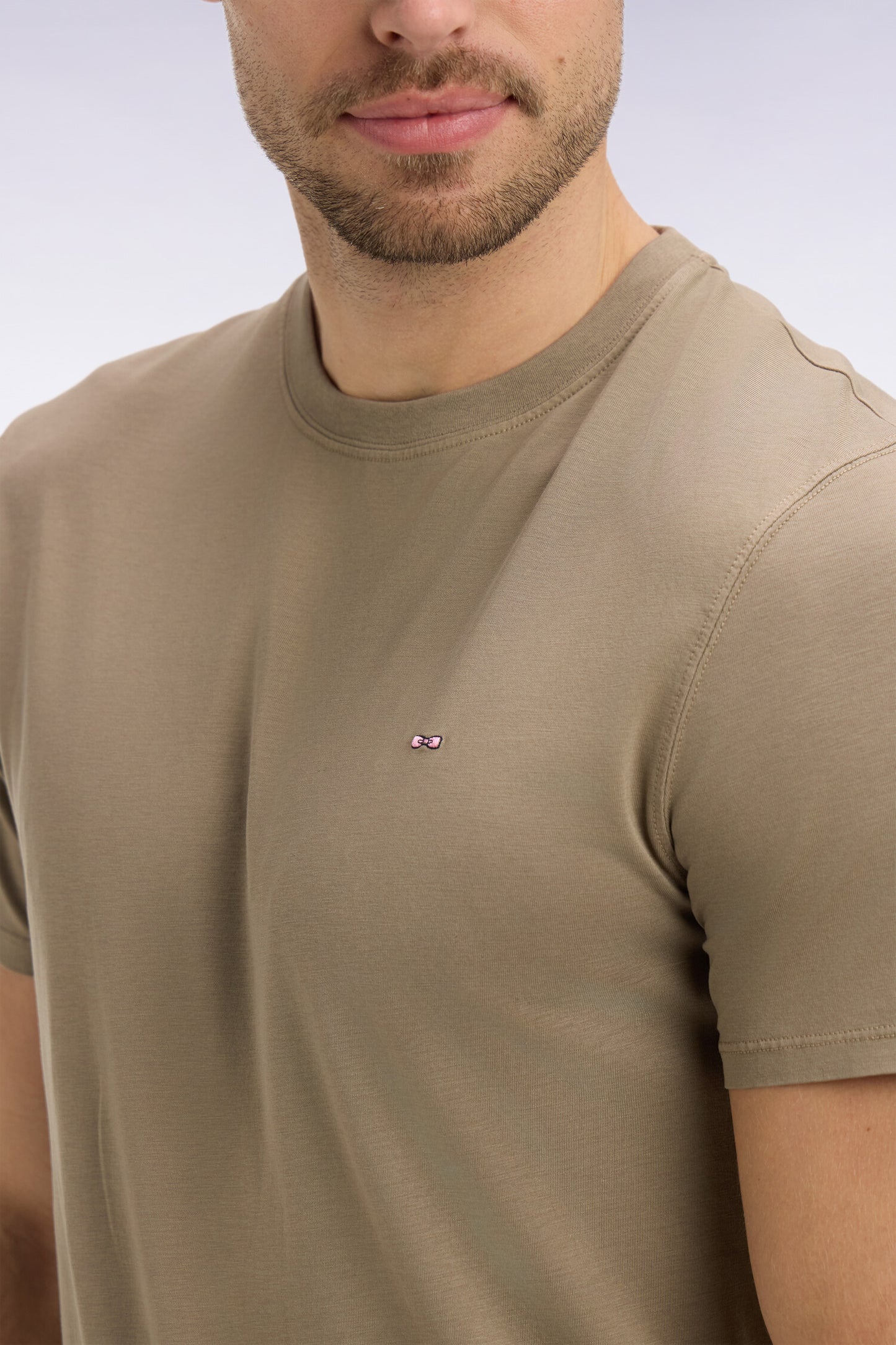 Regular fit brown lyocell and cotton short-sleeved T-shirt