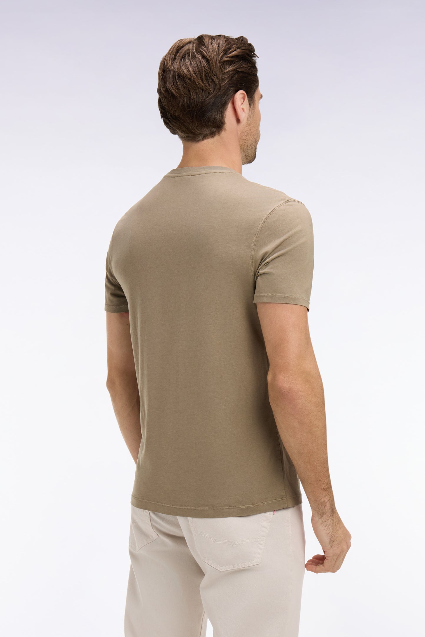 Regular fit brown lyocell and cotton short-sleeved T-shirt