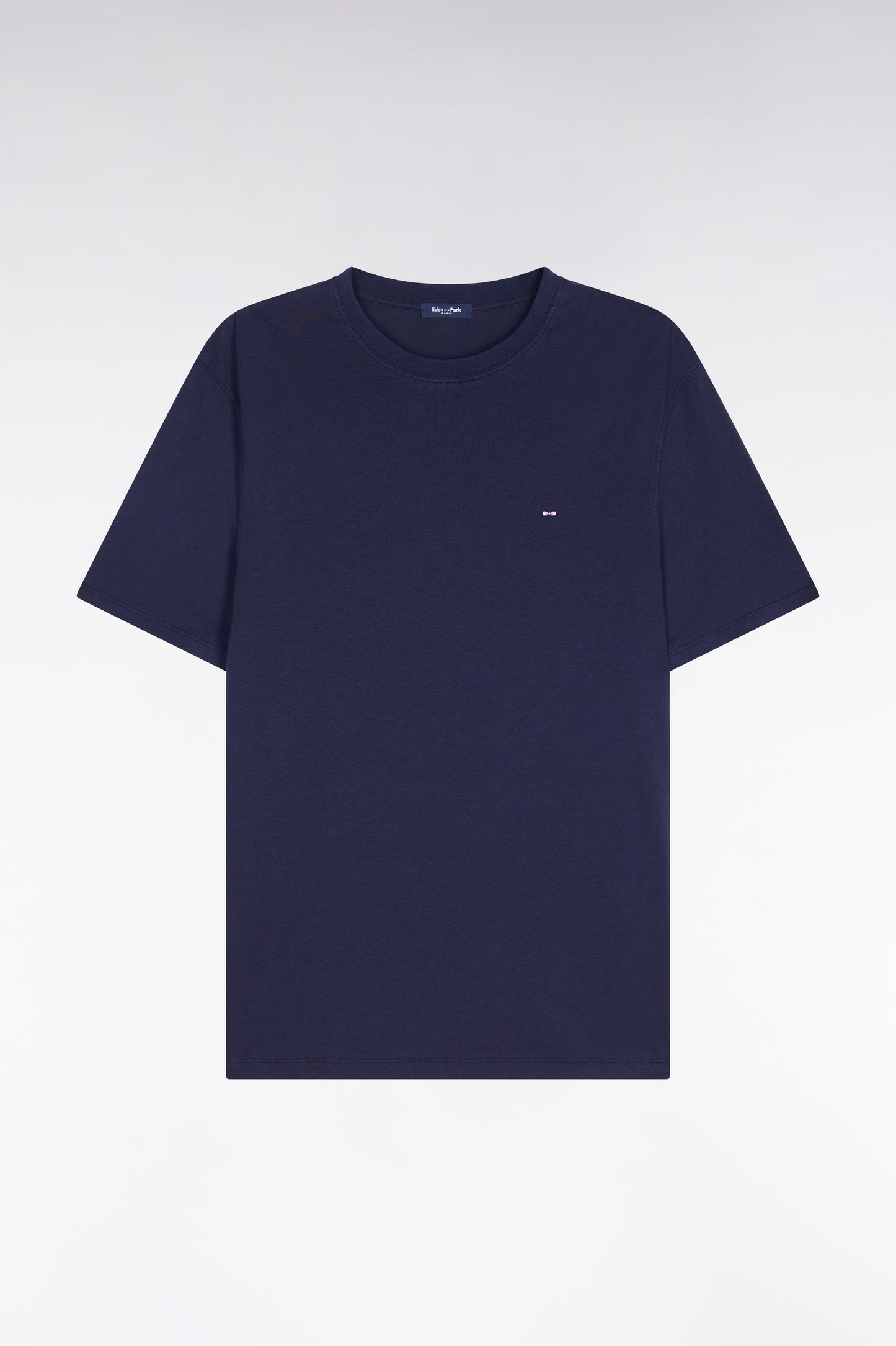 Regular fit short-sleeved navy lyocell and cotton t-shirt