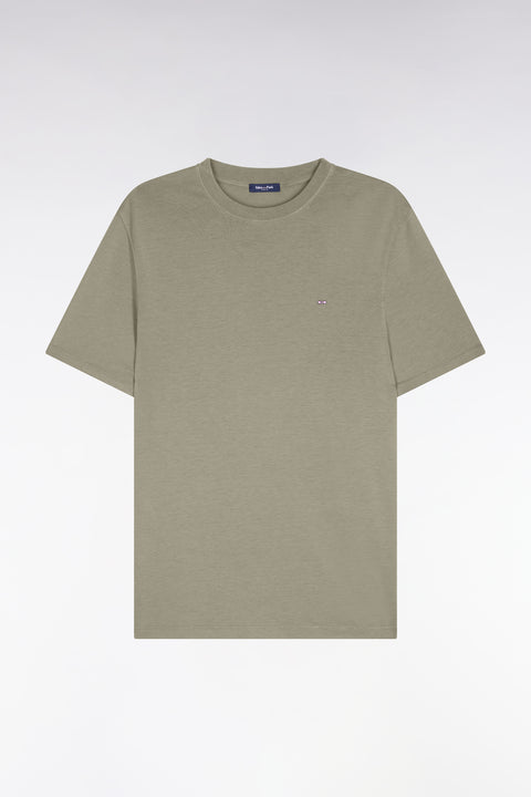 Khaki regular-fit short-sleeved lyocell and cotton T-shirt - Image 2