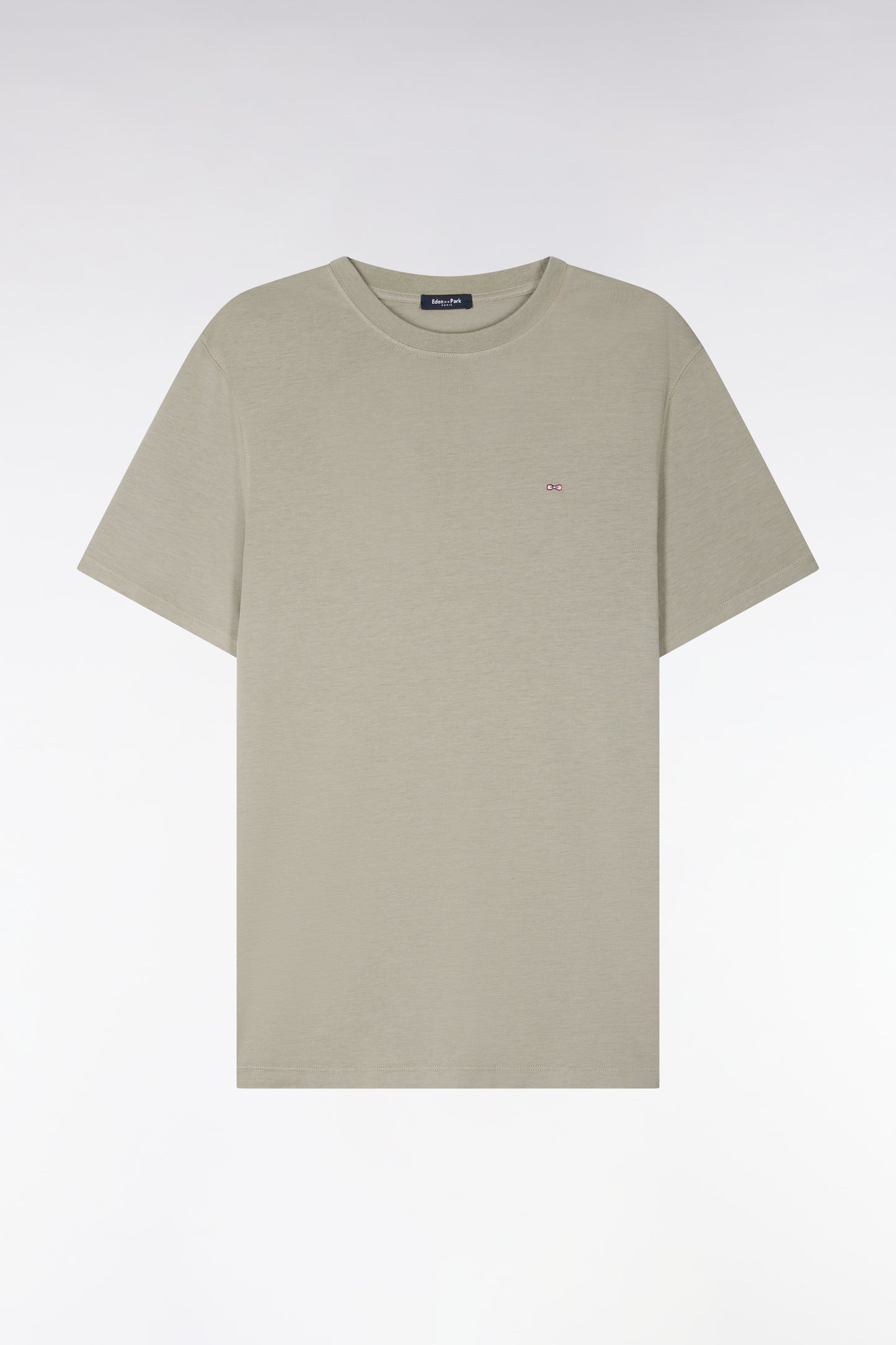 Light khaki regular-fit short-sleeved lyocell and cotton T-shirt