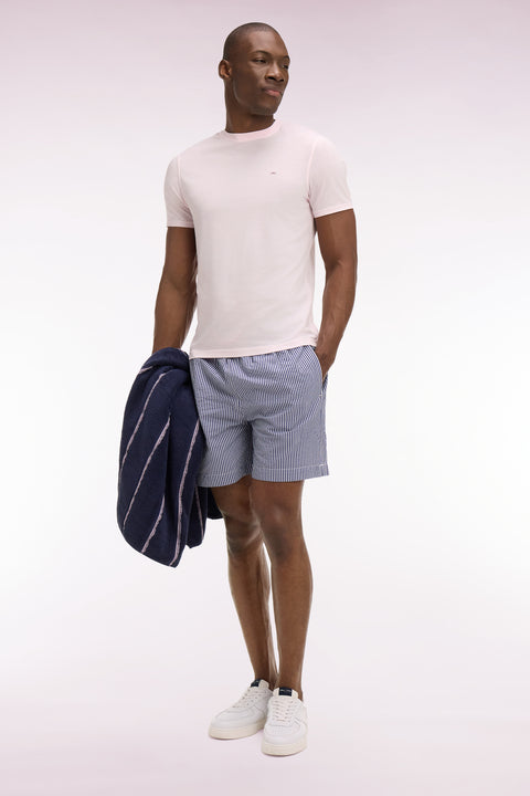 Regular fit pink lyocell and cotton short-sleeved T-shirt - Image 1