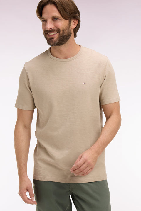 T-shirt à manches courtes en jersey de coton slub beige coupe regular - Image 1