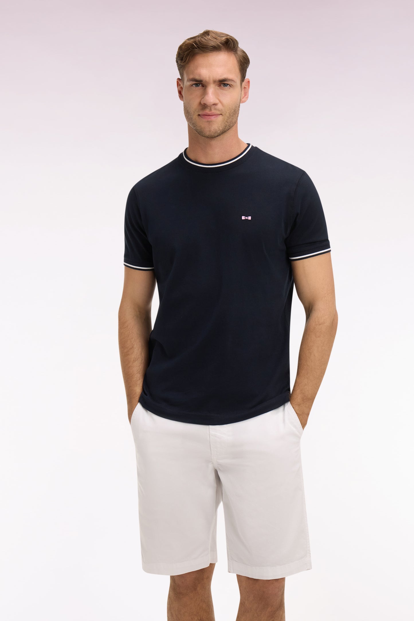 Navy cotton short-sleeved T-shirt