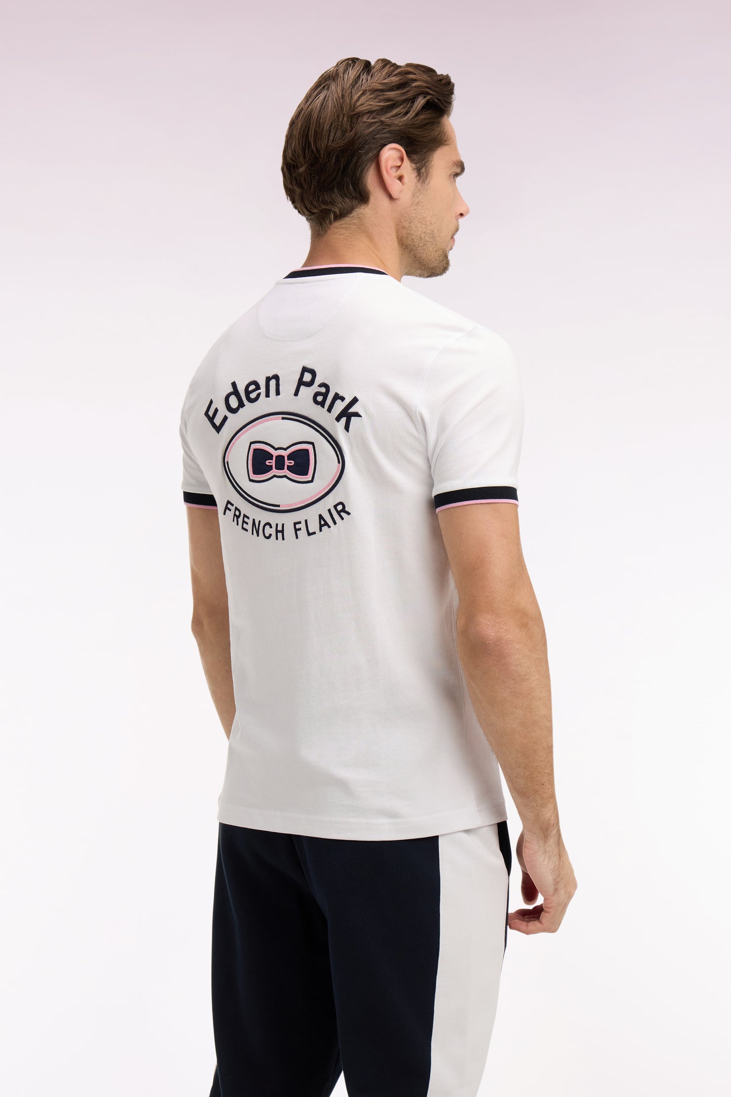 T-shirt à manches courtes en coton blanc brodé coupe regular