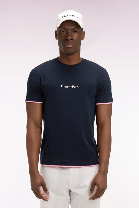 T-shirt à manches courtes en coton marine broderie Eden Park coupe regular - Image 3