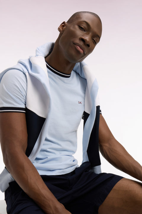 T-shirt à manches courtes en coton bleu ciel brodé coupe regular - Image 1