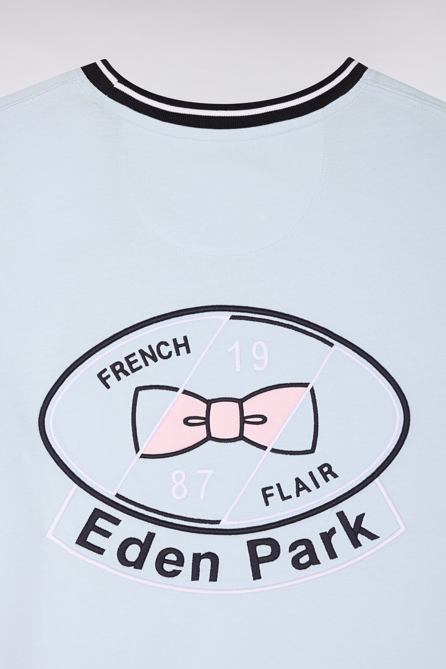 Short-sleeved T-shirt in sky blue embroidered cotton, regular fit