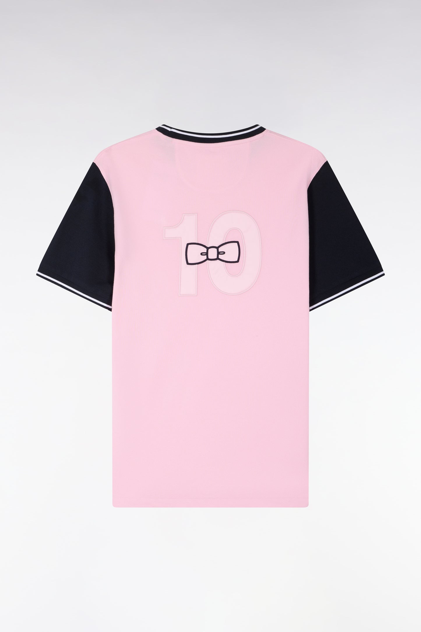 Short-sleeved t-shirt in two-tone pink cotton embroidered regular fit