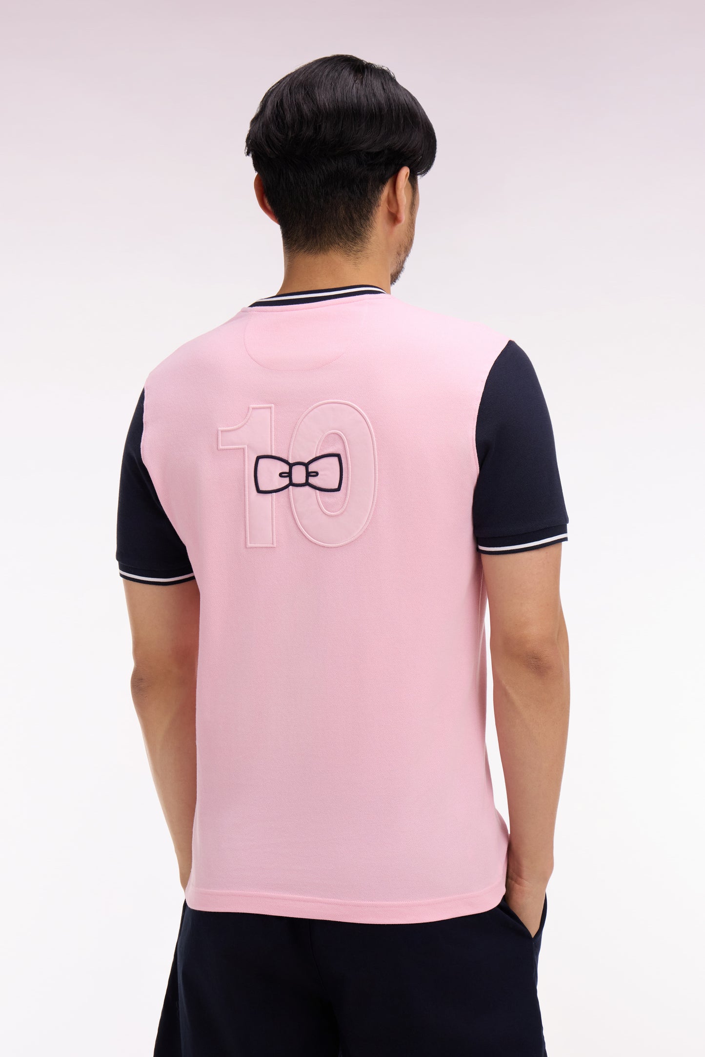 Short-sleeved t-shirt in two-tone pink cotton embroidered regular fit