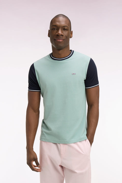 T-shirt à manches courtes en coton vert d'eau brodé coupe regular - Image 3