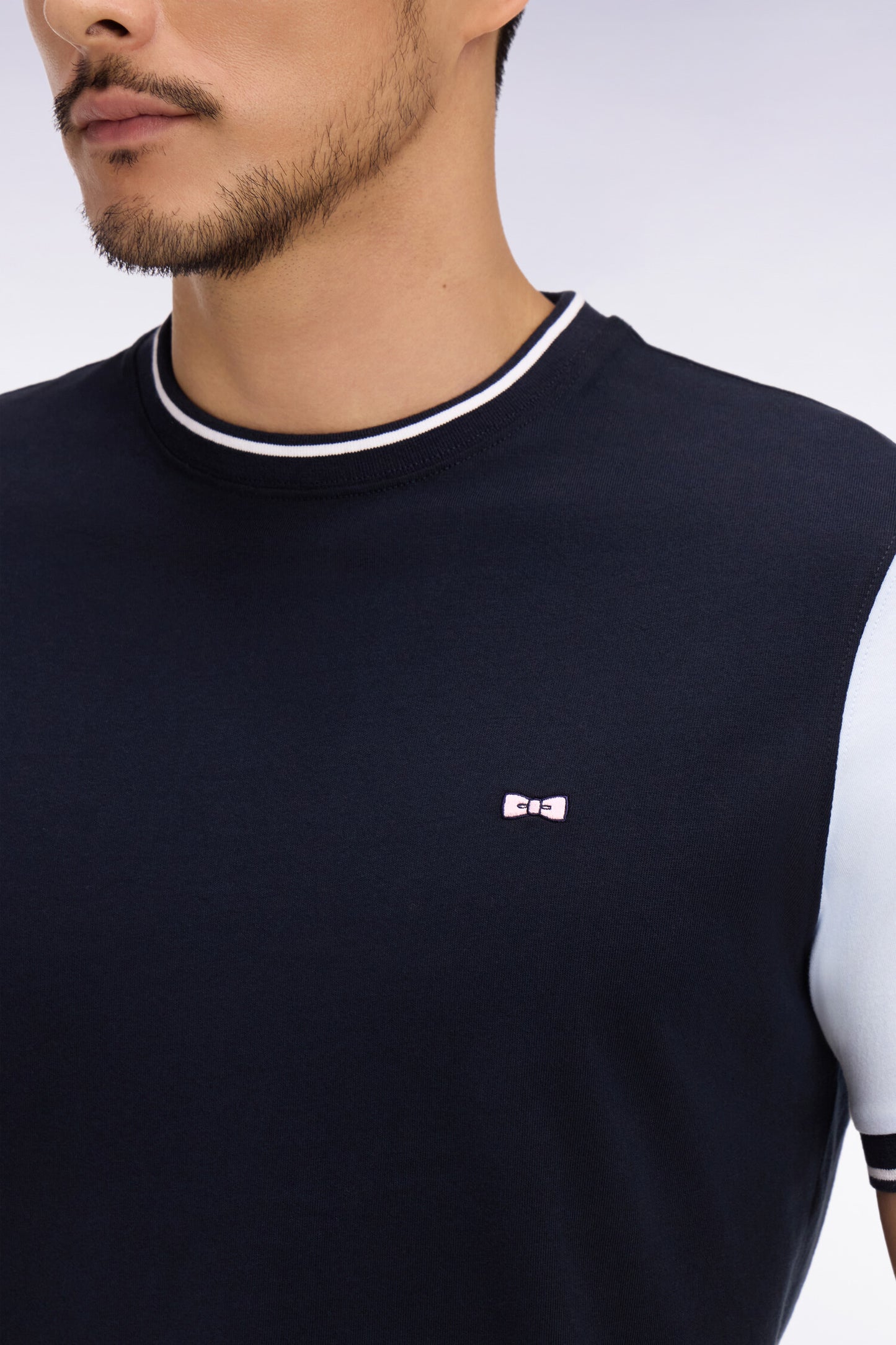 T-shirt à manches courtes en coton tricolore brodé coupe regular