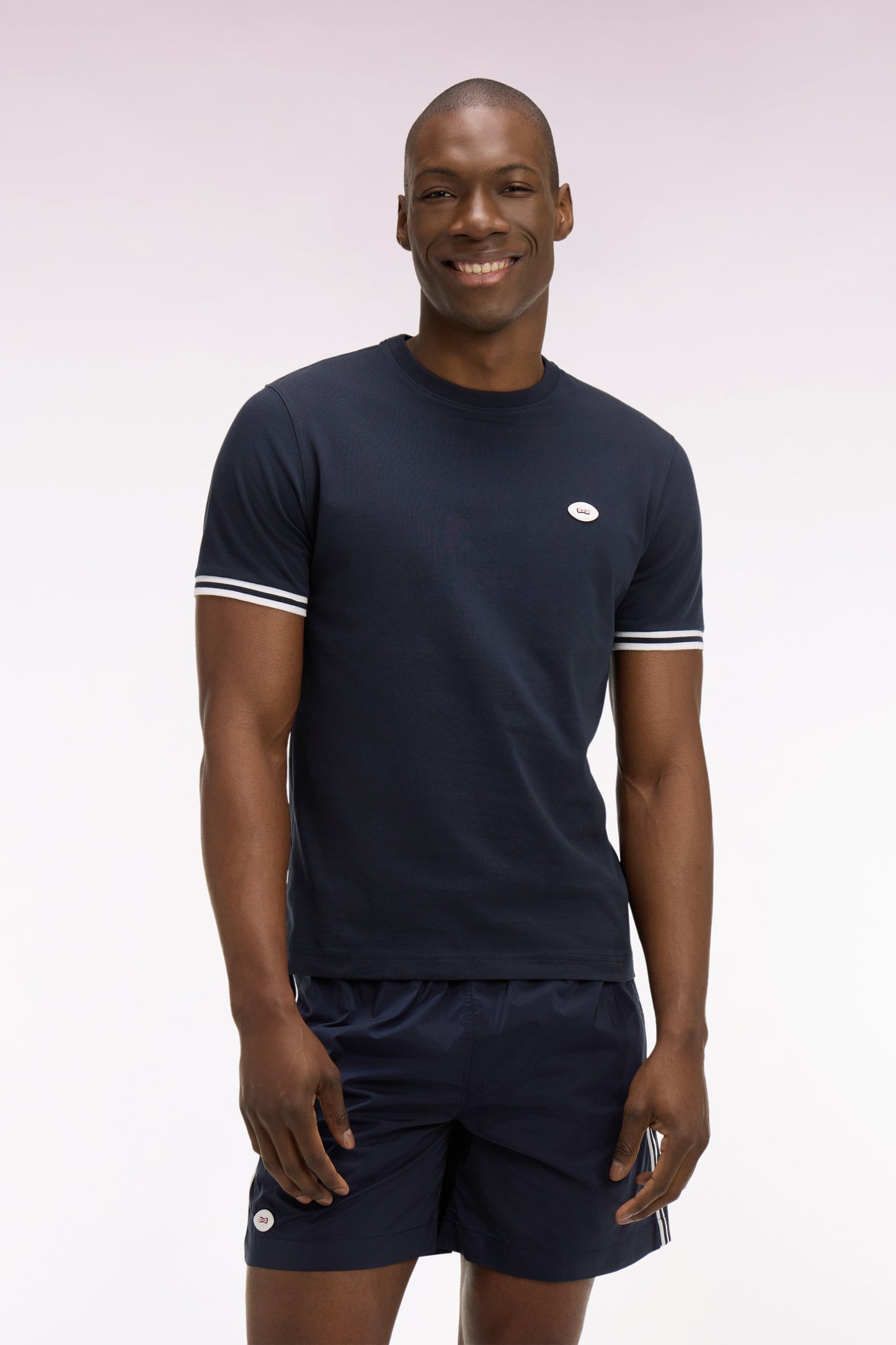 Short-sleeved regular-fit navy cotton T-shirt