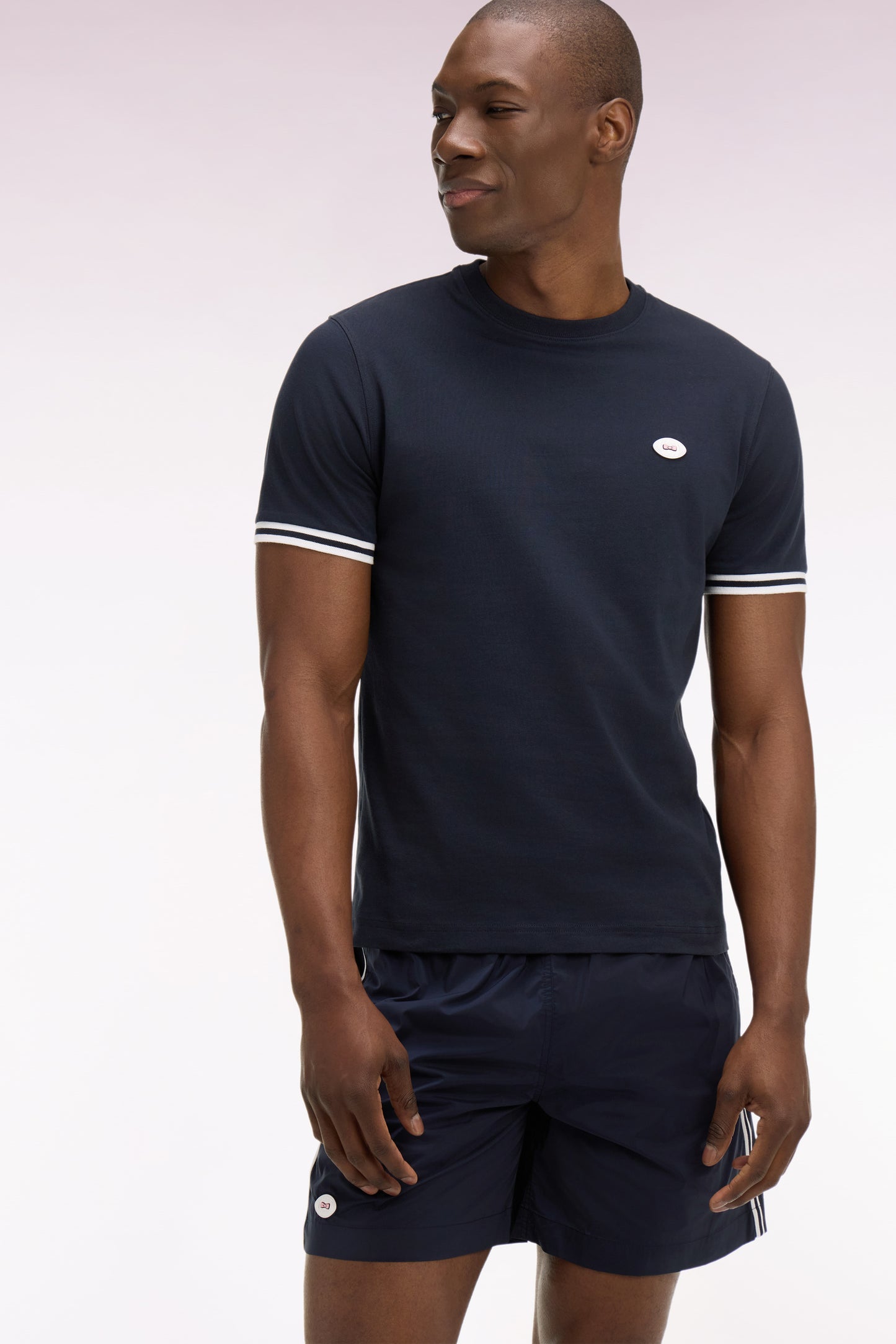 Short-sleeved regular-fit navy cotton T-shirt