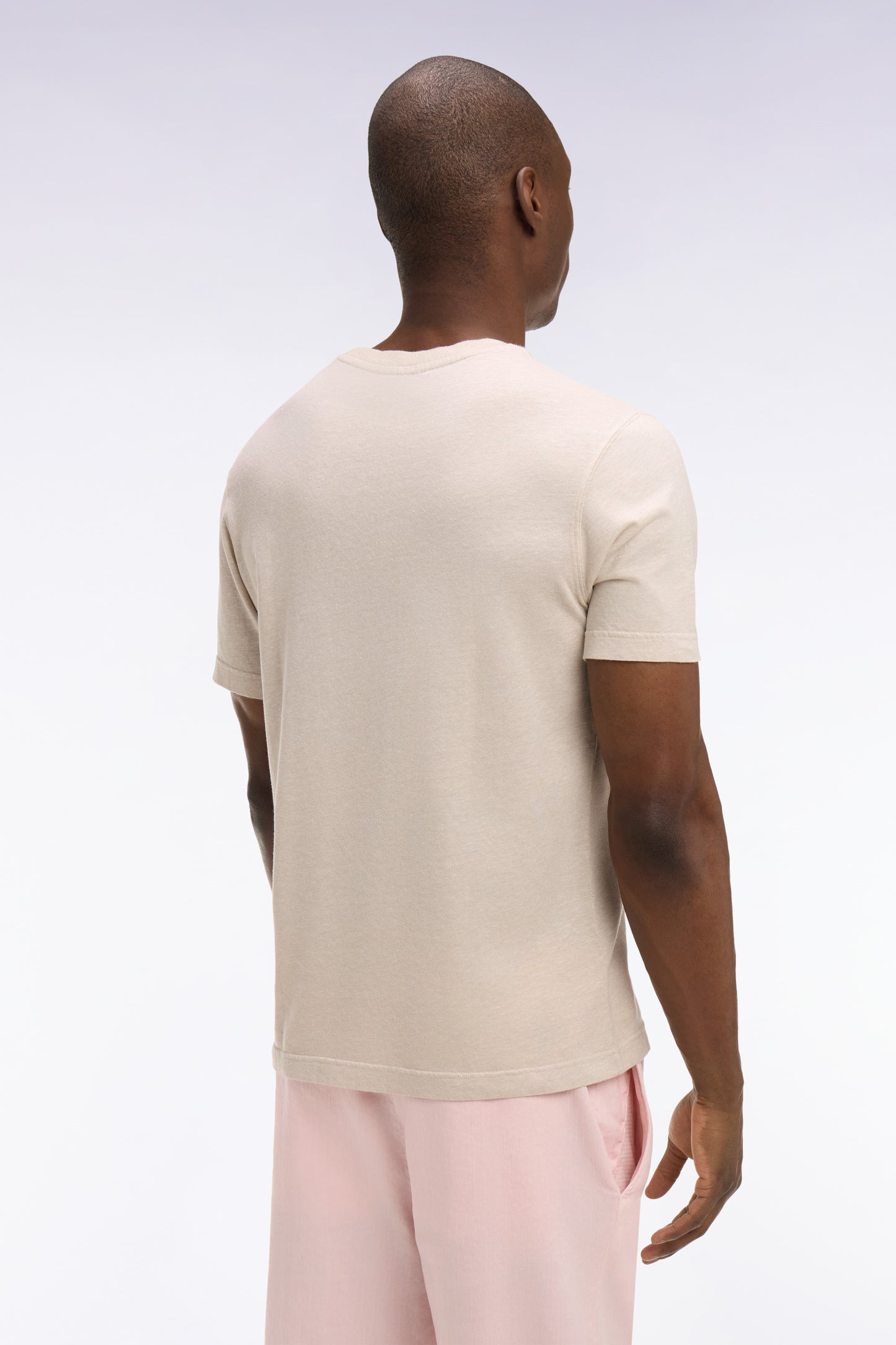 T-shirt à manches courtes en coton et lin beige coupe regular