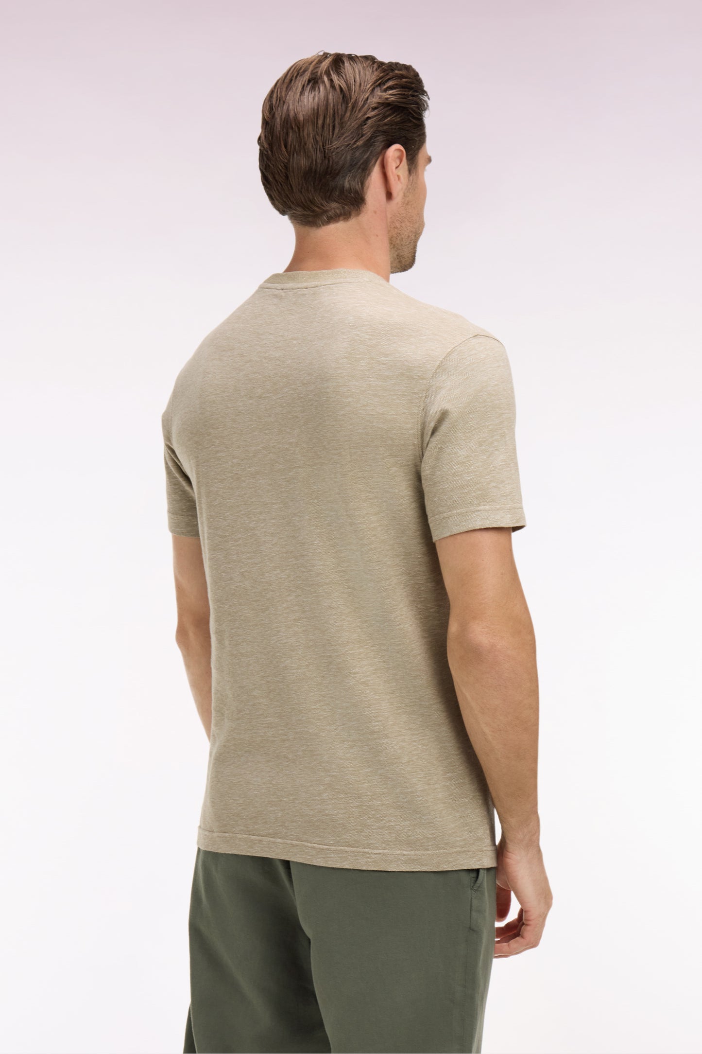 T-shirt à manches courtes en coton et lin grège coupe regular