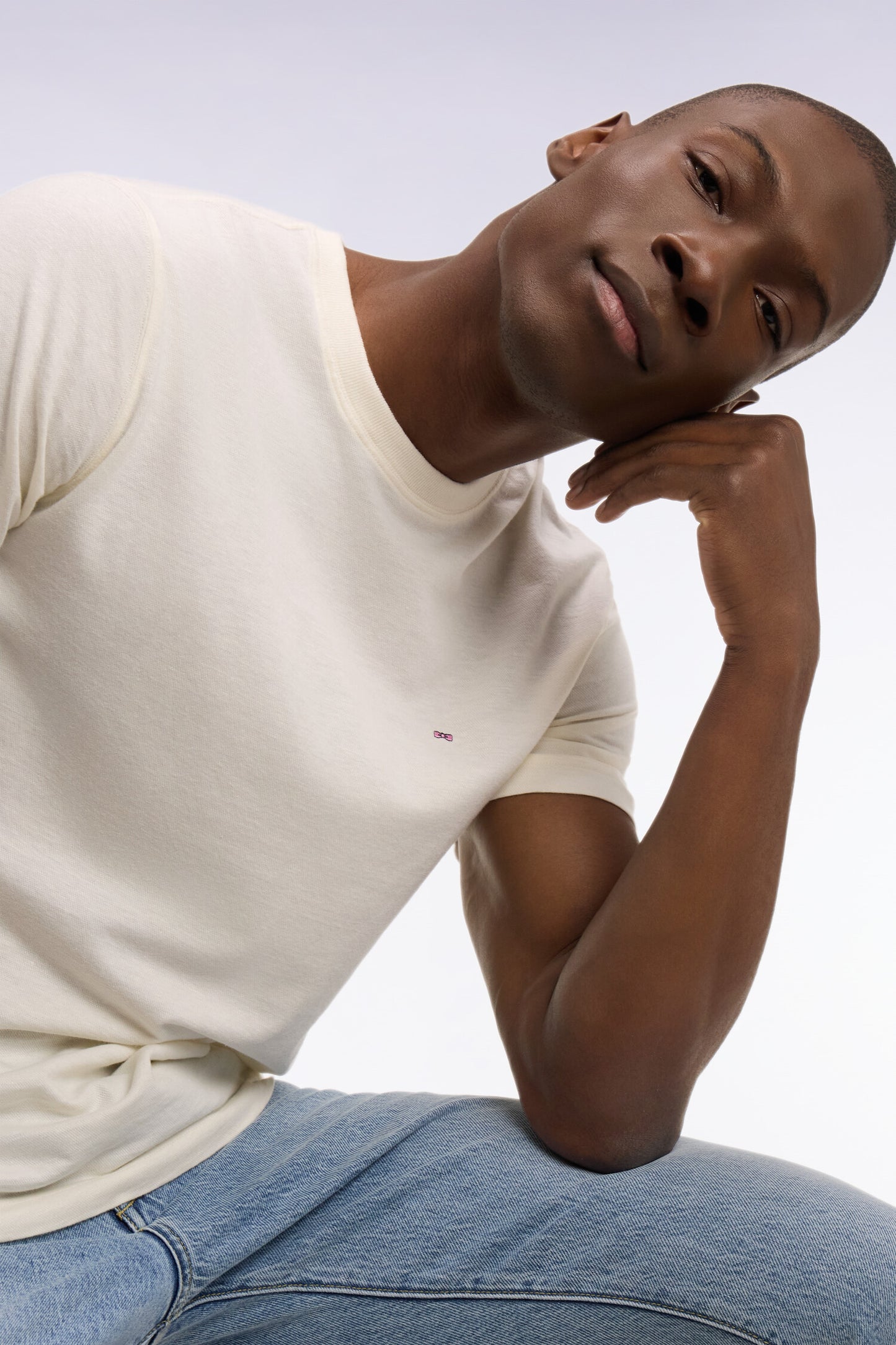 T-shirt à manches courtes en coton et lin écru coupe regular