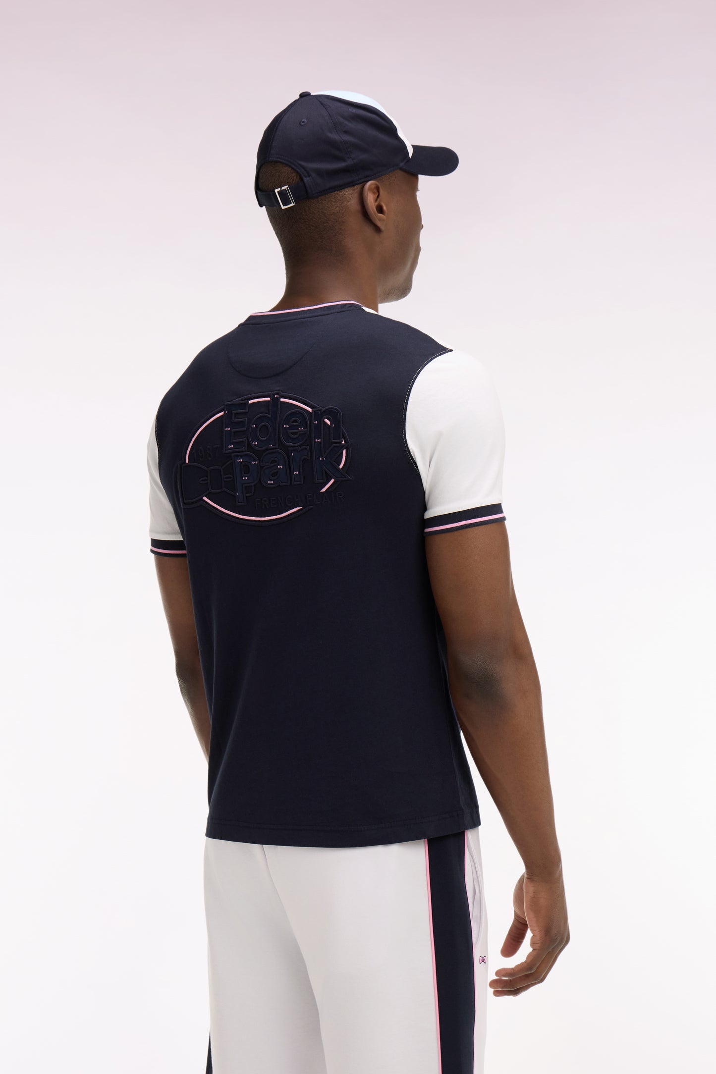 T-shirt à manches courtes en bicolore blanc et marine coupe regular