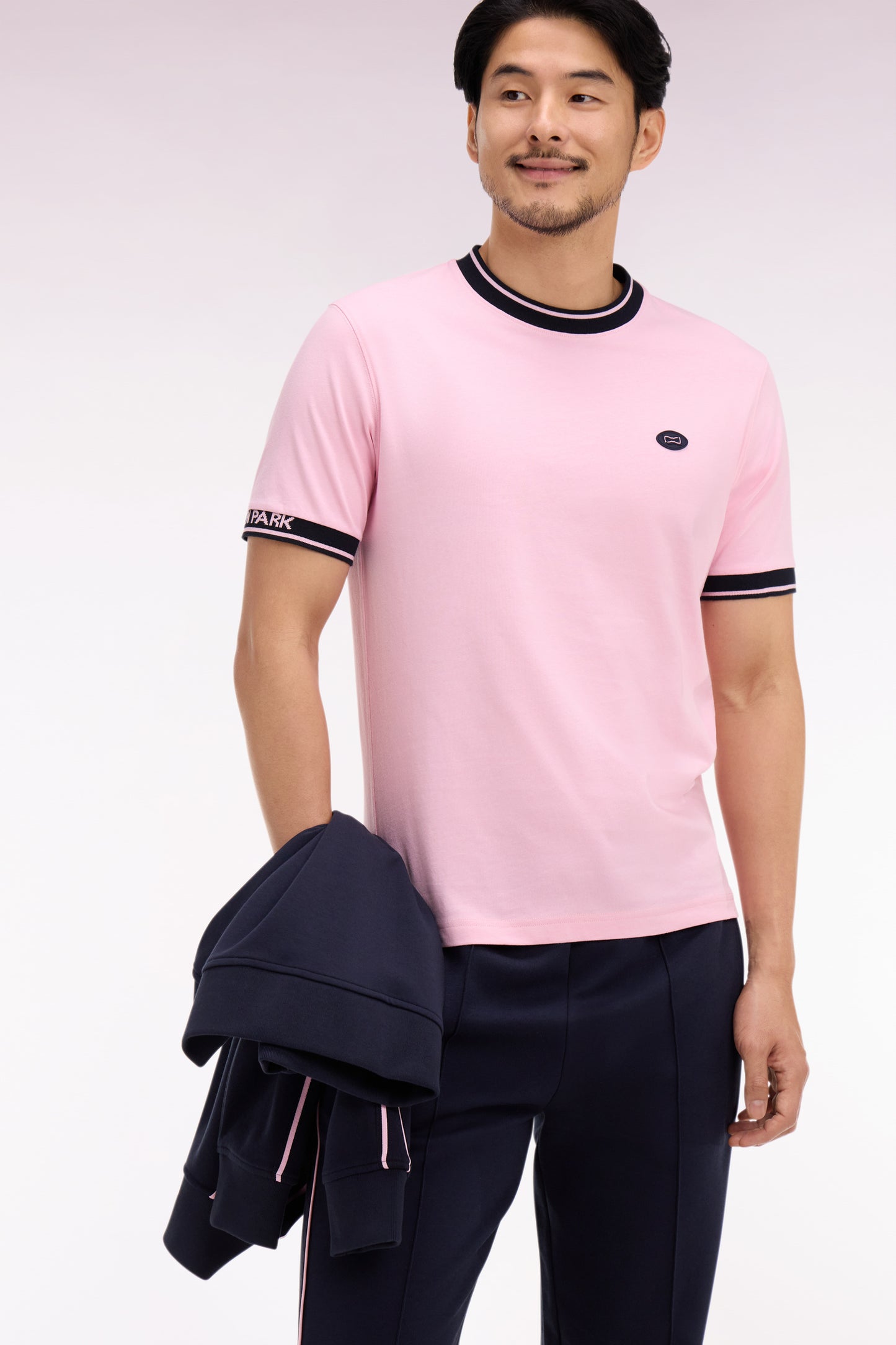 T-shirt à manches courtes en coton rose jacquard Eden Park coupe regular