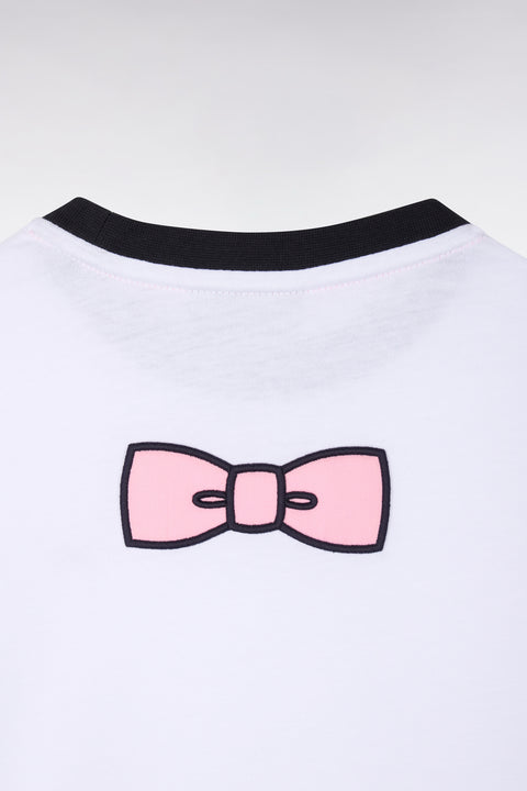 T-shirt à manches courtes en coton bicolore blanc coupe droite - Image 2