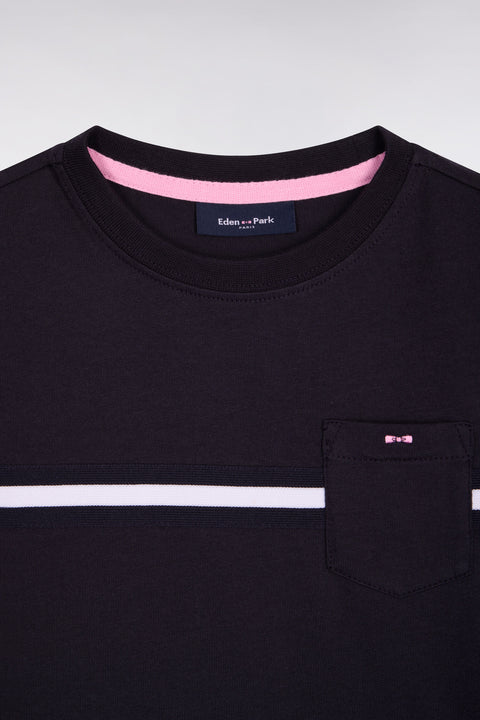 T-shirt à manches courtes en coton marine coupe droite - Image 2