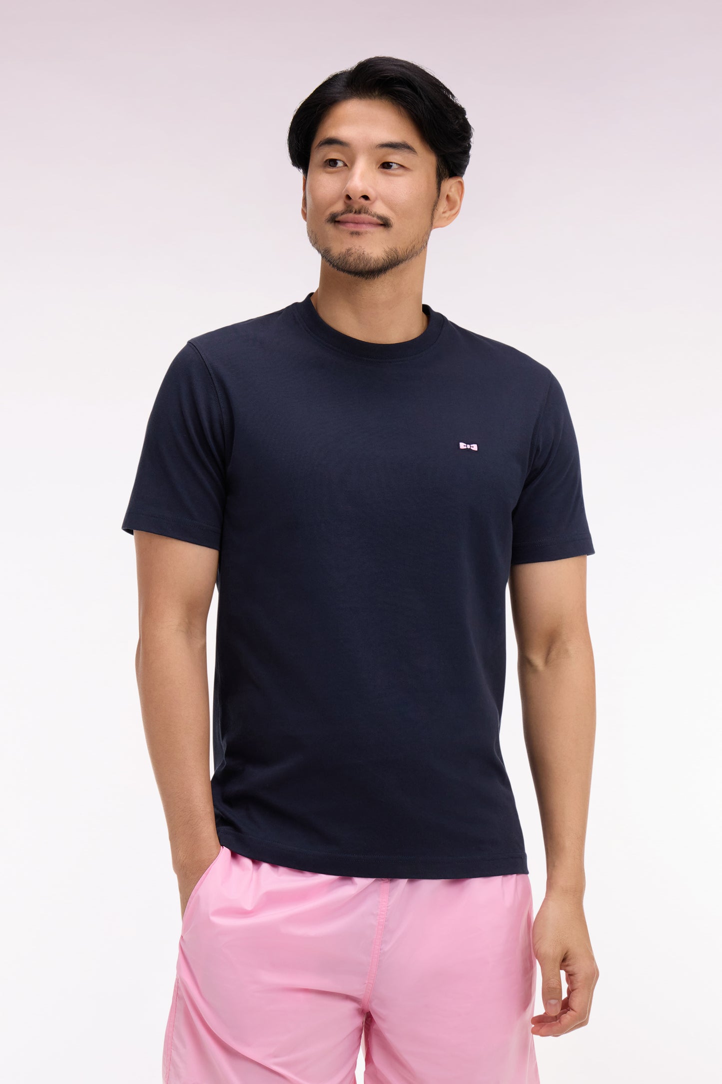 Regular fit navy screen-printed short-sleeved T-shirt