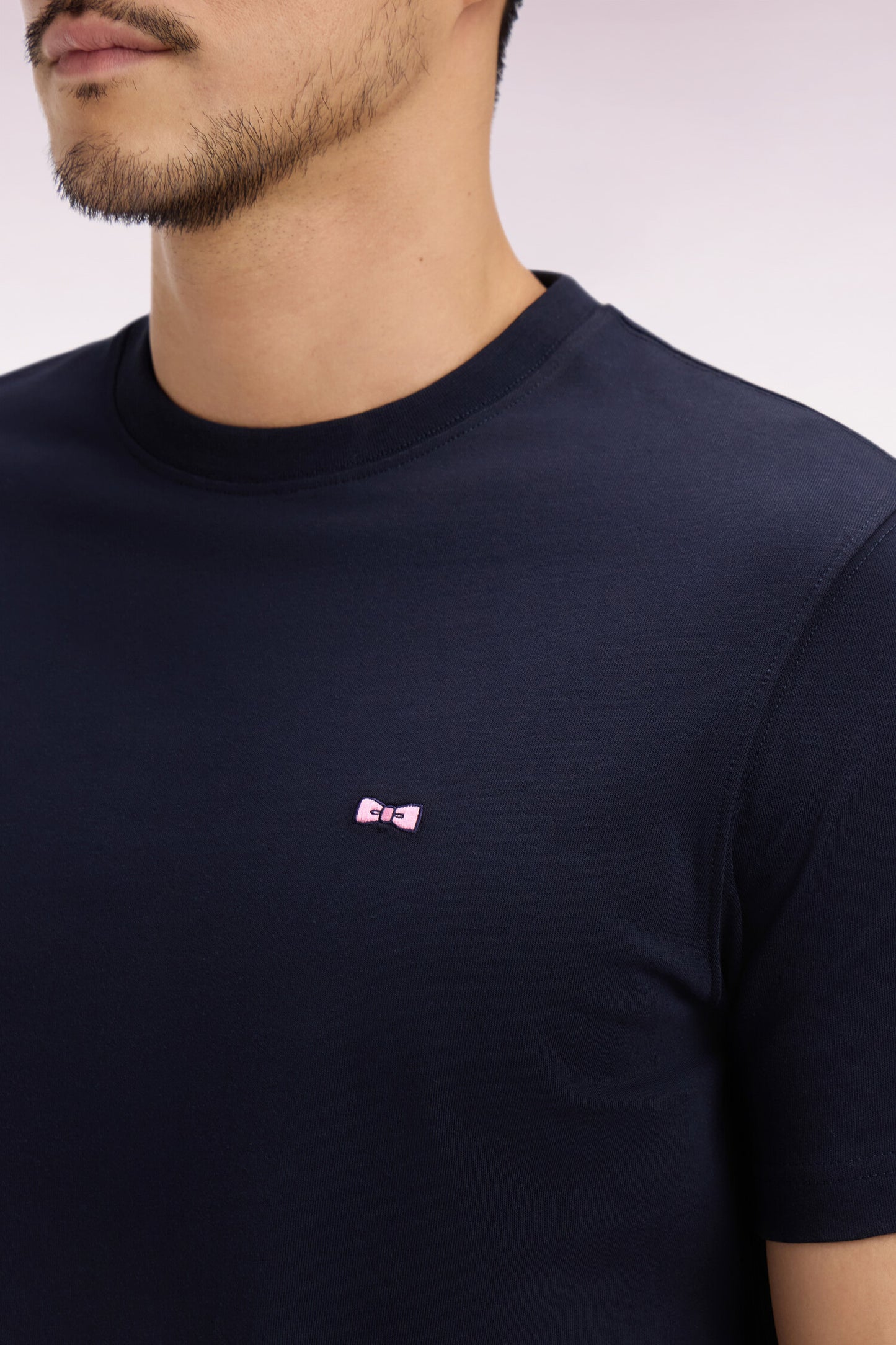 Regular fit navy screen-printed short-sleeved T-shirt