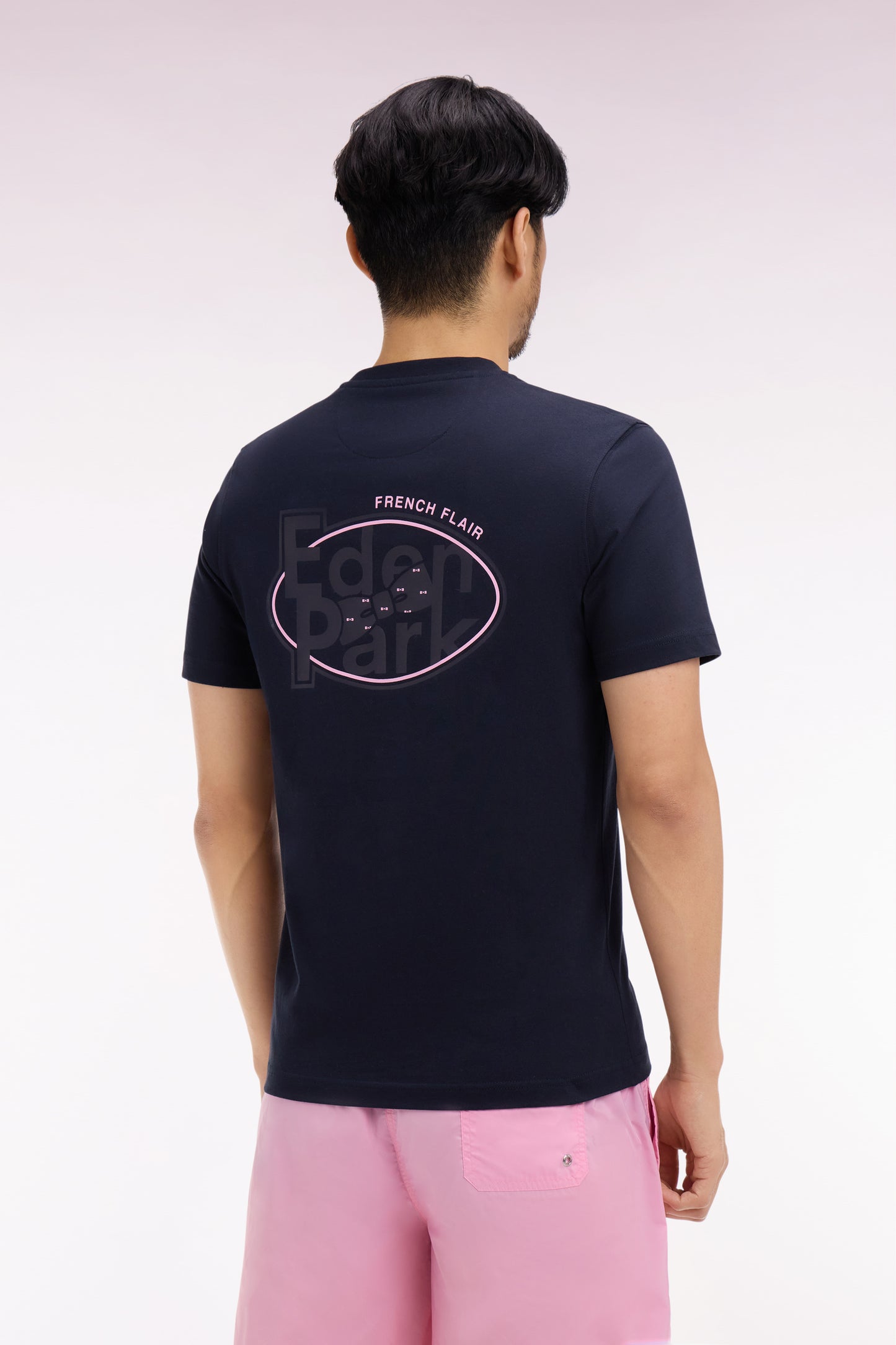 Regular fit navy screen-printed short-sleeved T-shirt