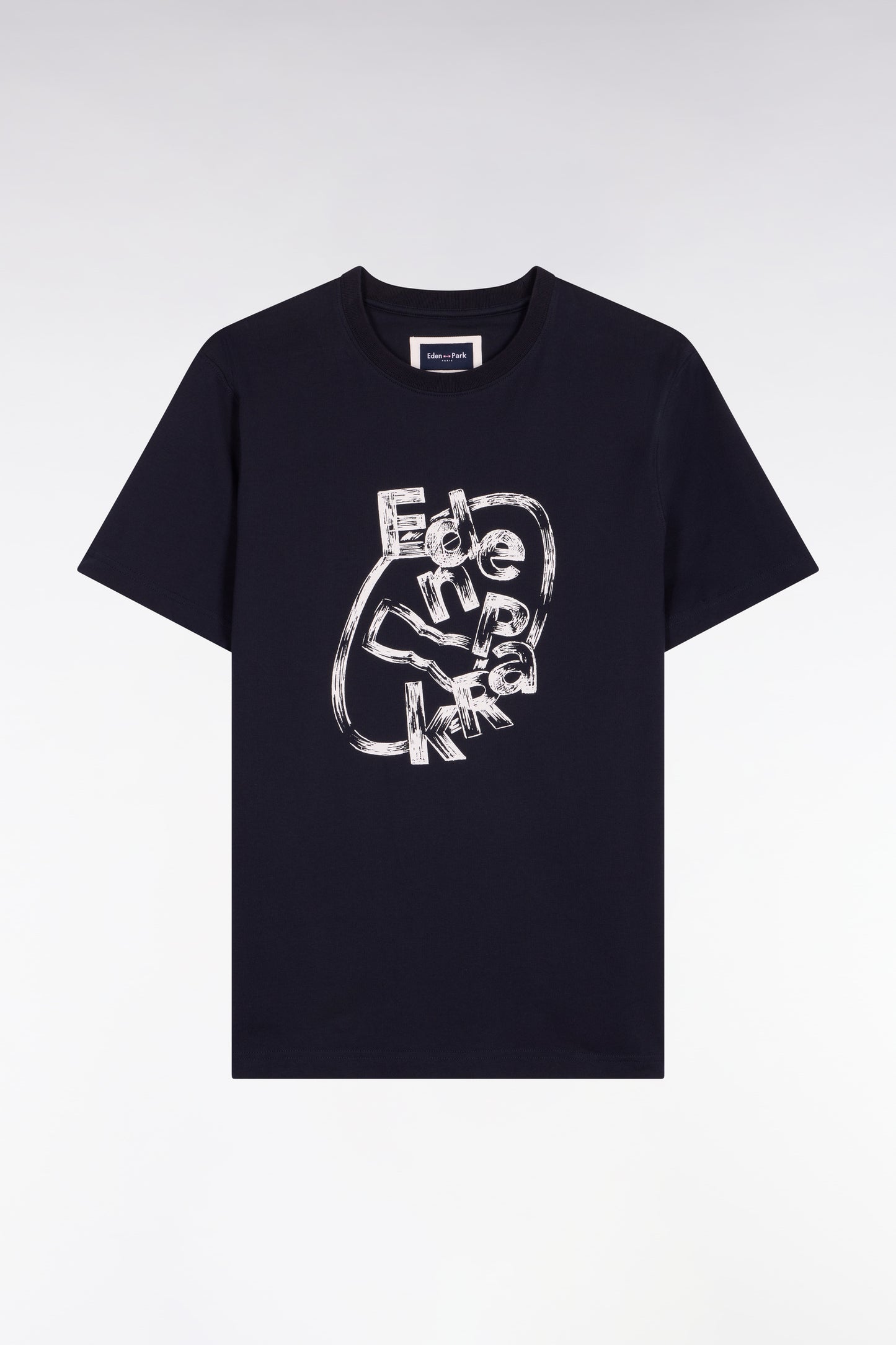 T-shirt à manches courtes en coton marine sérigraphié coupe regular