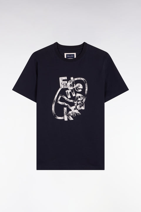 T-shirt à manches courtes en coton marine sérigraphié coupe regular - Image 2