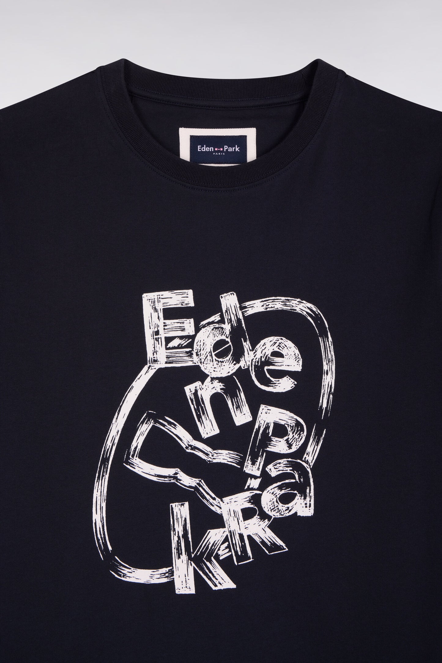 T-shirt à manches courtes en coton marine sérigraphié coupe regular