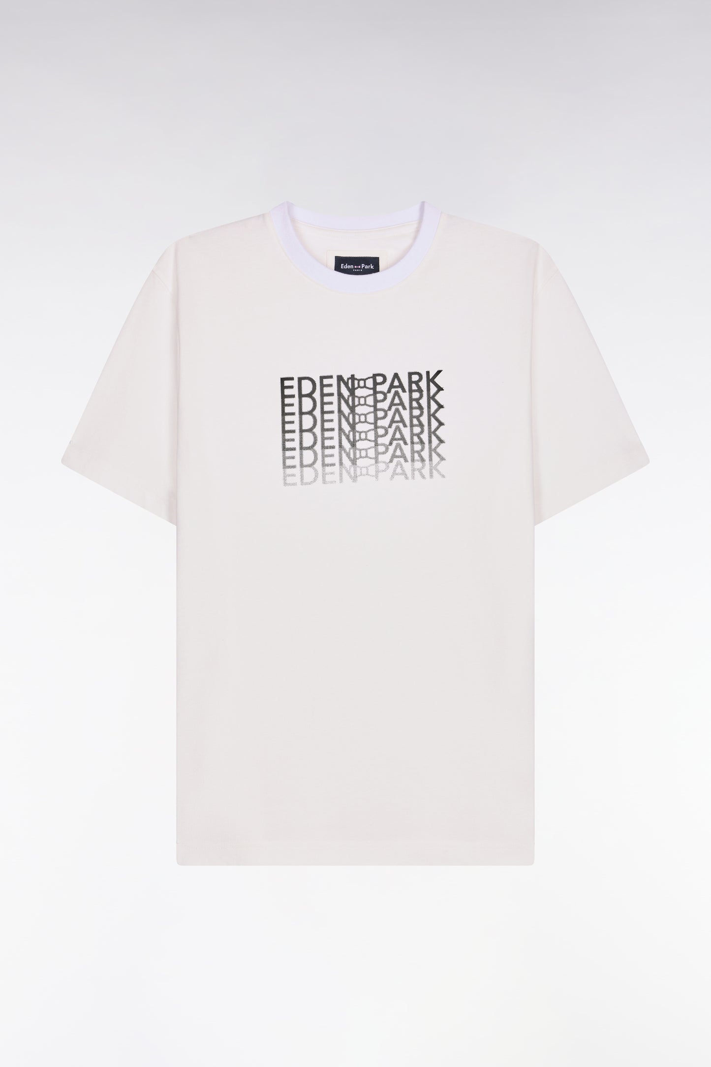 Regular fit black screen-printed short-sleeved T-shirt